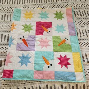 Handmade Patchwork Quilt Blanket Throw Christmas Snowmen Snowflake Cheer 58x64"